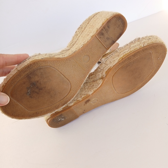 J. Crew Pebbled Leather Gold Espadrille Wedge Sandals - Picture 7 of 8
